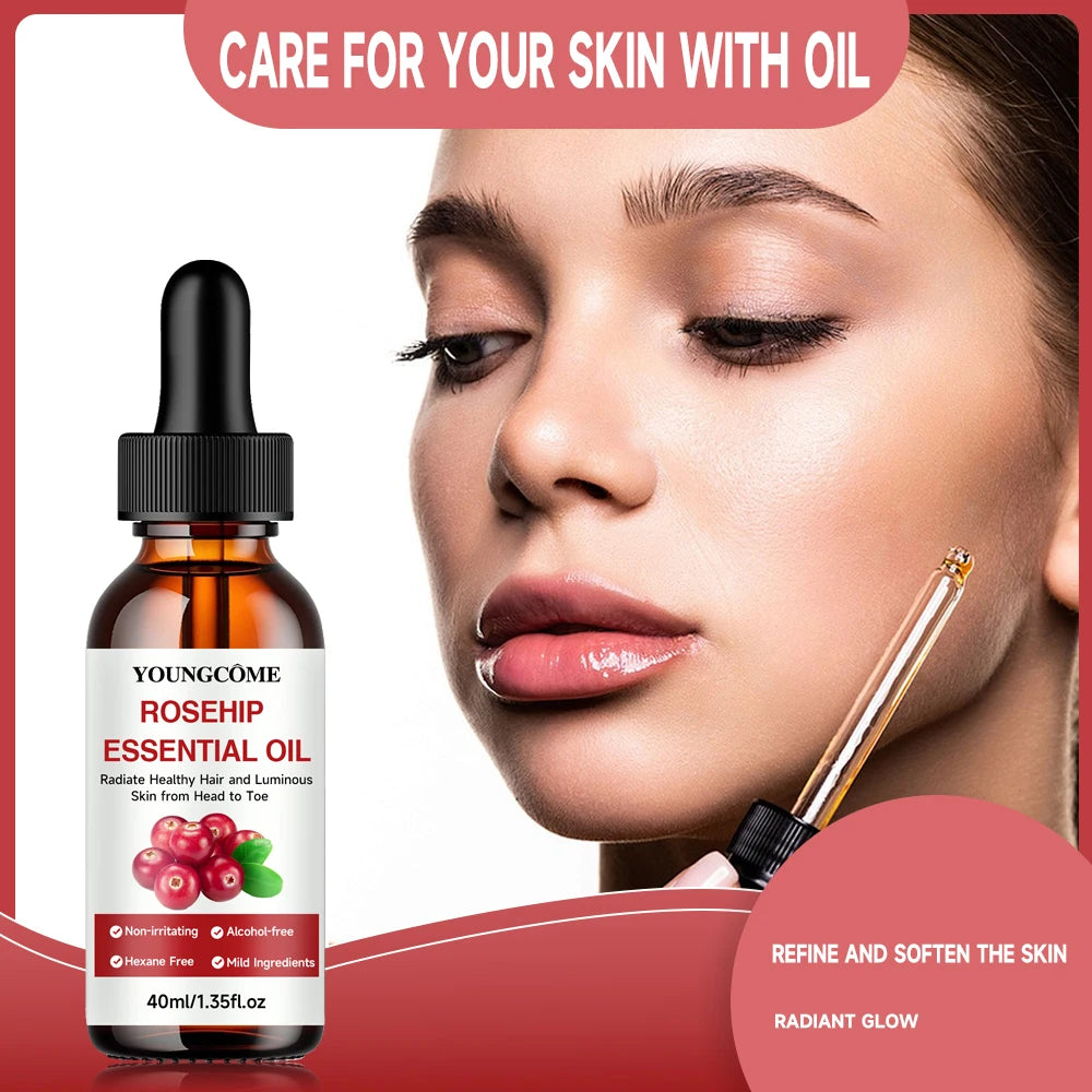 Pure Rosehip Essential Oil Fade Fine Line Lifting Firming Repair Moisturizing Whitening Nourishing Skincare Oil for Hair Face Quake
