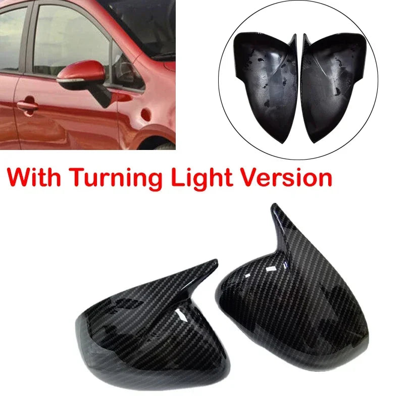 For Kia Rio 2011-2017 Car Sticker Rearview Side Mirror Cover Horn Wing Cap Exterior Door Rear View Case Trim Carbon Fiber Look Quake With Light Carbon