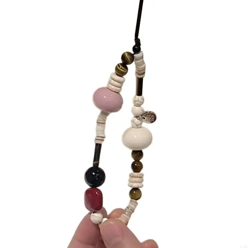 Elegant Turquoise Beaded Keychain Pendant Chain Strap Fashion Cellphone Rope Women Telephone Lanyard Jewelry K1KF Quake pink beads China Mainland