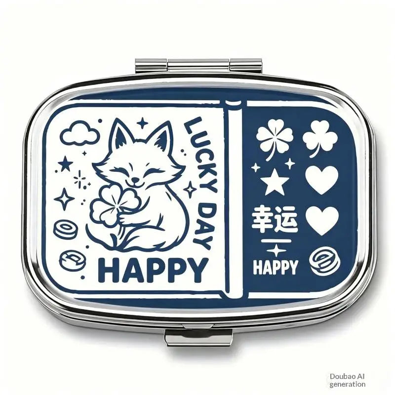 1Pcs 2-Compartment Retro Sardine Print Pill Box Metal Mini Organizer For Women Travel Jewelry Medicine Candy Storage Quake A17