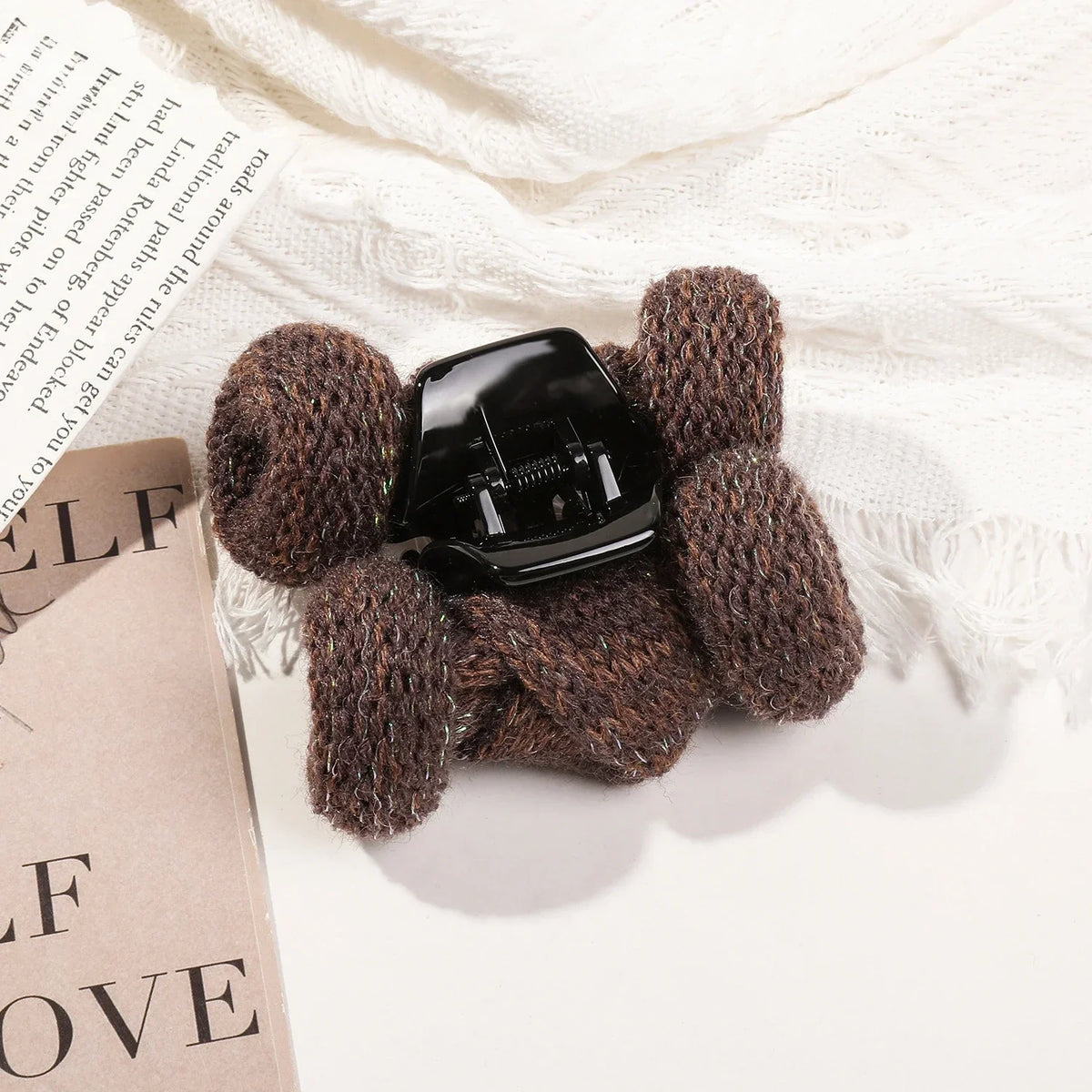 Autumn Winter Solid Color Wool Knitted Hair Claw Korean Fashion Sweet Ponytail Clip Handmade Female Hair Clip Hair Accessories Quake cs dark coffee