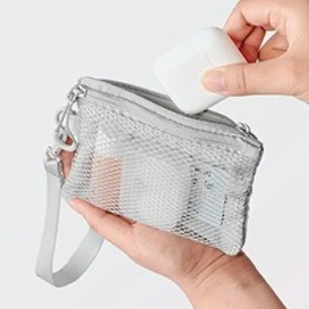 Lightweight Mesh Storage Bag Polyester Solid Color Toiletry Bag With Zipper Multifunctional Cosmetic Bag Toiletry Storage Quake