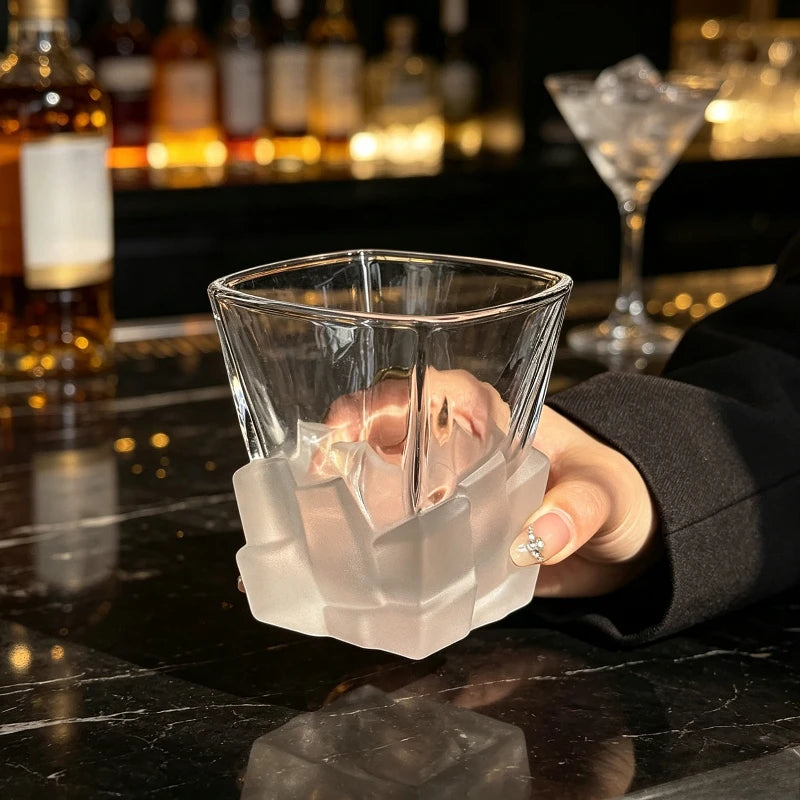 Creative Frosted Ice‑Block Glass Cup Luxury Whiskey Glass Vintage Art Drinking Cup for Cocktail Juice Beverage Quake