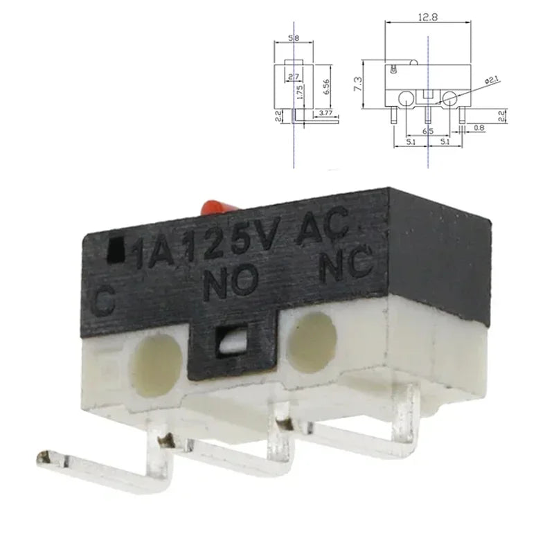 Micro Limit Switch 1A 125V Mouse Switch SPDT 3Pin Momentary Push Button Switch Without Handle/ With Handle/ With Roller Handle Quake BENT FOOT-1 100PCS