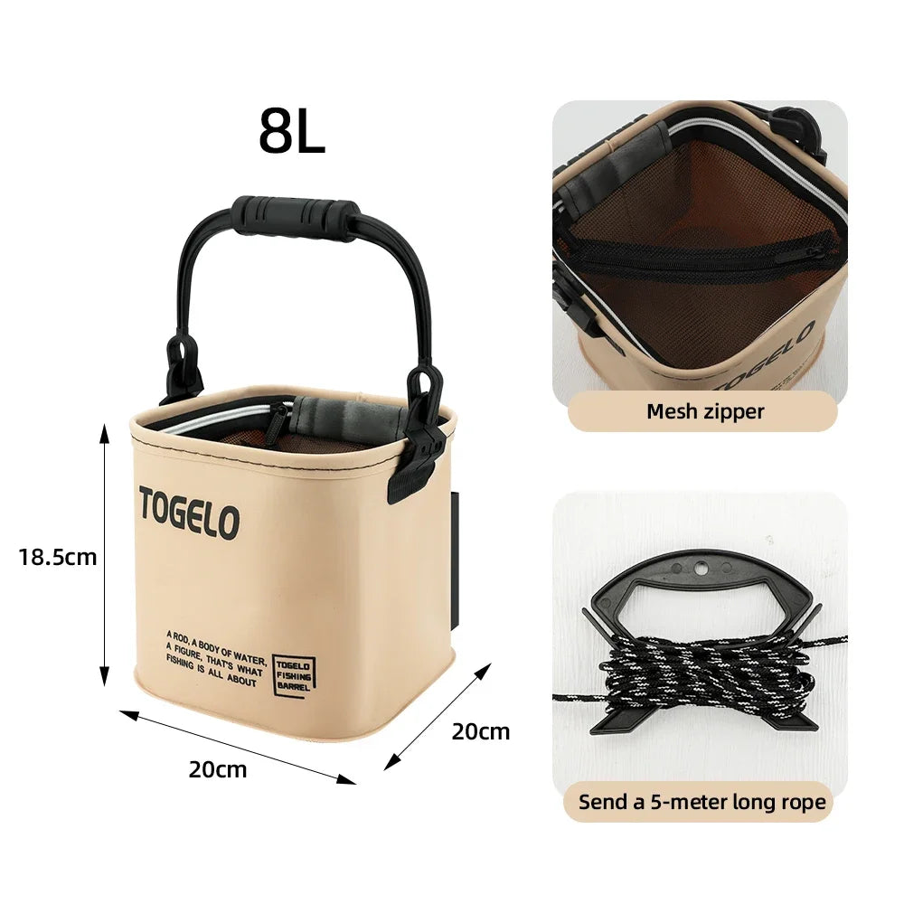 8L/13L Collapsible Handheld Fishing Bucket for Wild Fishing Live Fish Storage Pail with Fish Guard Outdoor Fishing Container Quake 8L