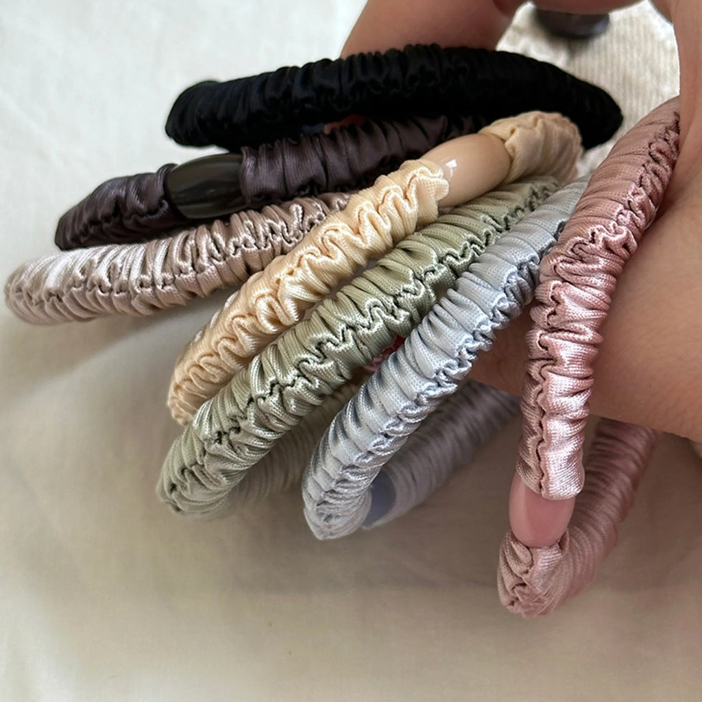 New Silk Hair Scrunchies Korean High Quality Hairbands Women Girls Sweet Pure Color Elastic Rubber Bands Hair Ropes Accessories Quake