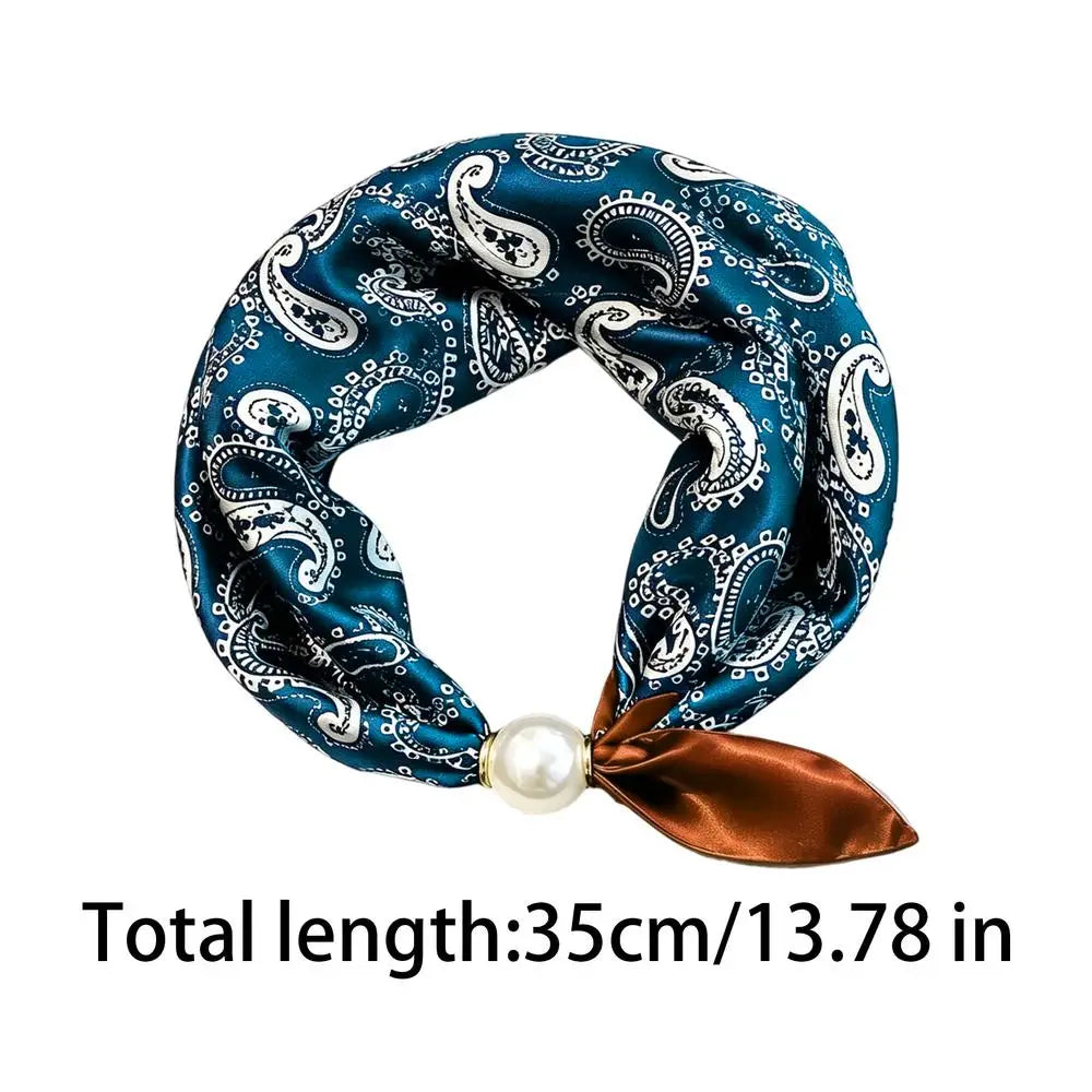 Pearl Magnetic Buckle Scarf Elegant Retro Ice Silk Neckerchief Elegant Pearl Magnetic Scarf for Daily Office Business Meeting Quake B
