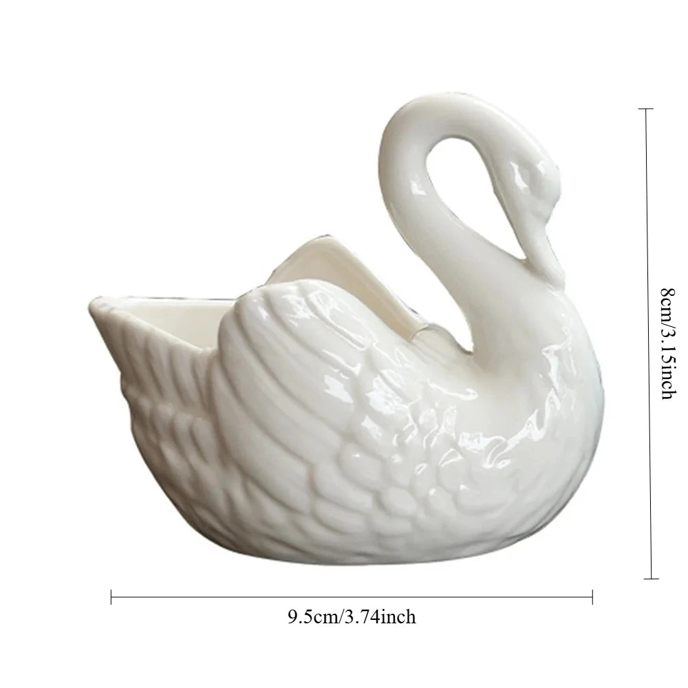 Swan Ceramic Ornaments Decoration Desktop Storage Box Tealight Candles Holder Flower Pot Home Decor Furnishings Quake white 9.5x8.5cm