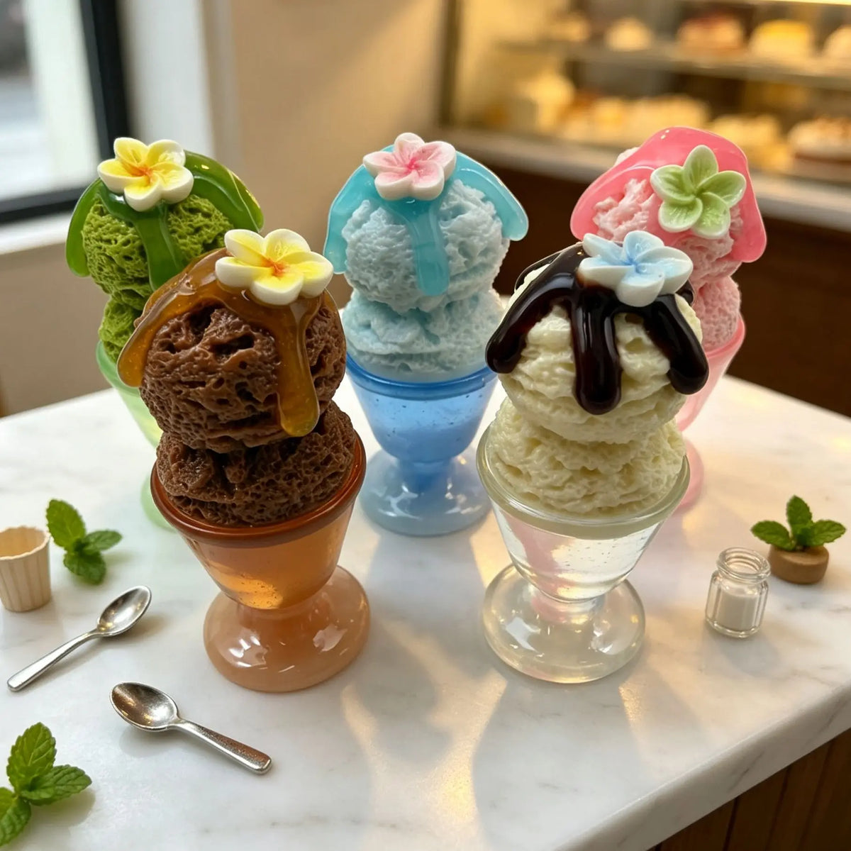 5pcs Sweet Flower Ice Cream Planet Cup Resin Simulated Food Play DIY Accessory Micro Landscape For Kitchen Ornament Decor Quake