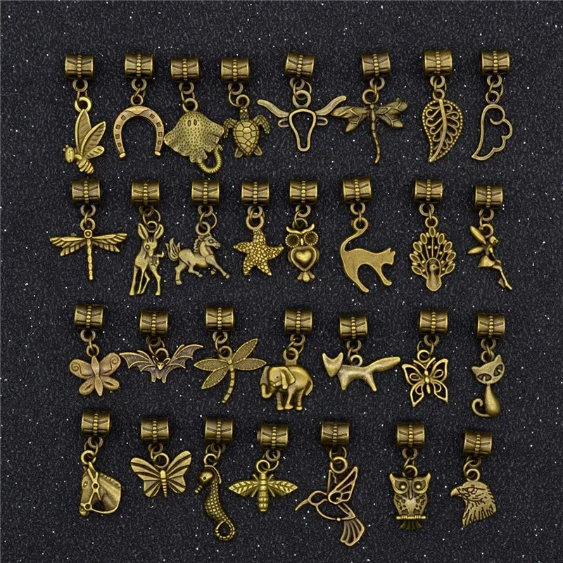 30Pcs Hair Clip Rings Mixed Styles Animal Heart Leaf Flower Charms for Hair Braid Beard Dreadlock Beads Rings Tube Accessories Quake 30pcs NO.3