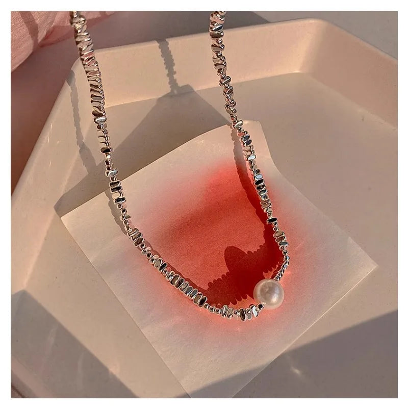 Broken Silver Pearl Necklace for Women Niche Design Collarbone Chain Quake