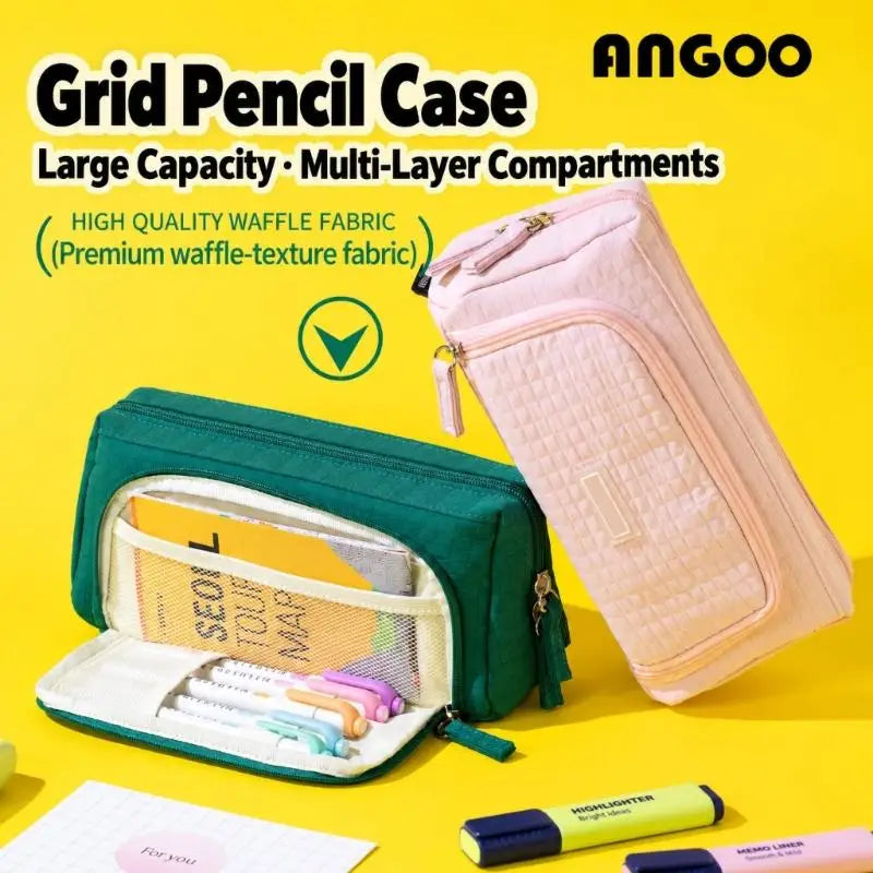 Multi Compartment Pencil Case with Visible Interior Pocket and Sectioned Storage for School, Office, Drawing, and K1KF Quake