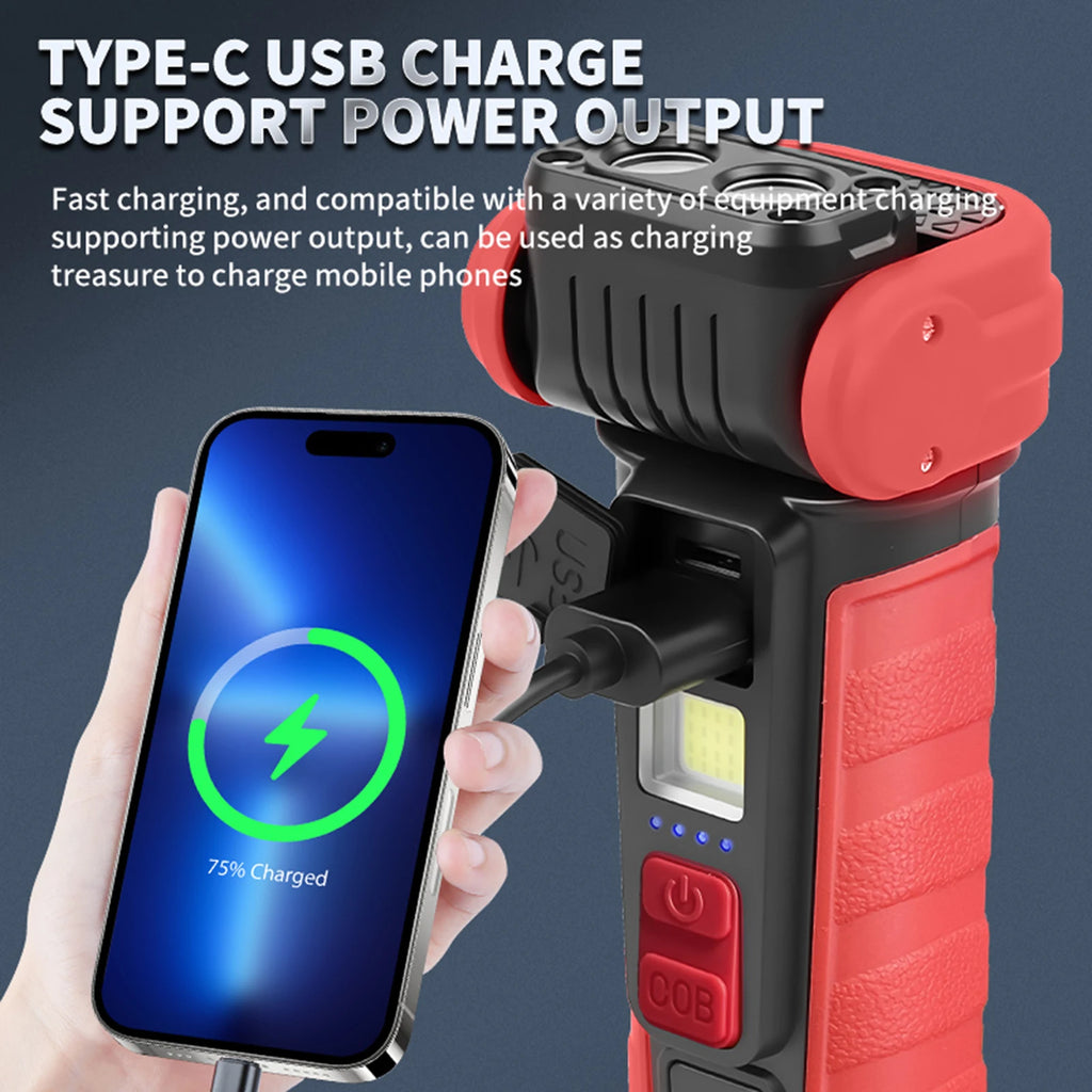 Rotatable Maintenance Light USB-C Rechargeable Flashlight with Battery IndicatorPocket Flashlight Car Maintenance Tools Quake