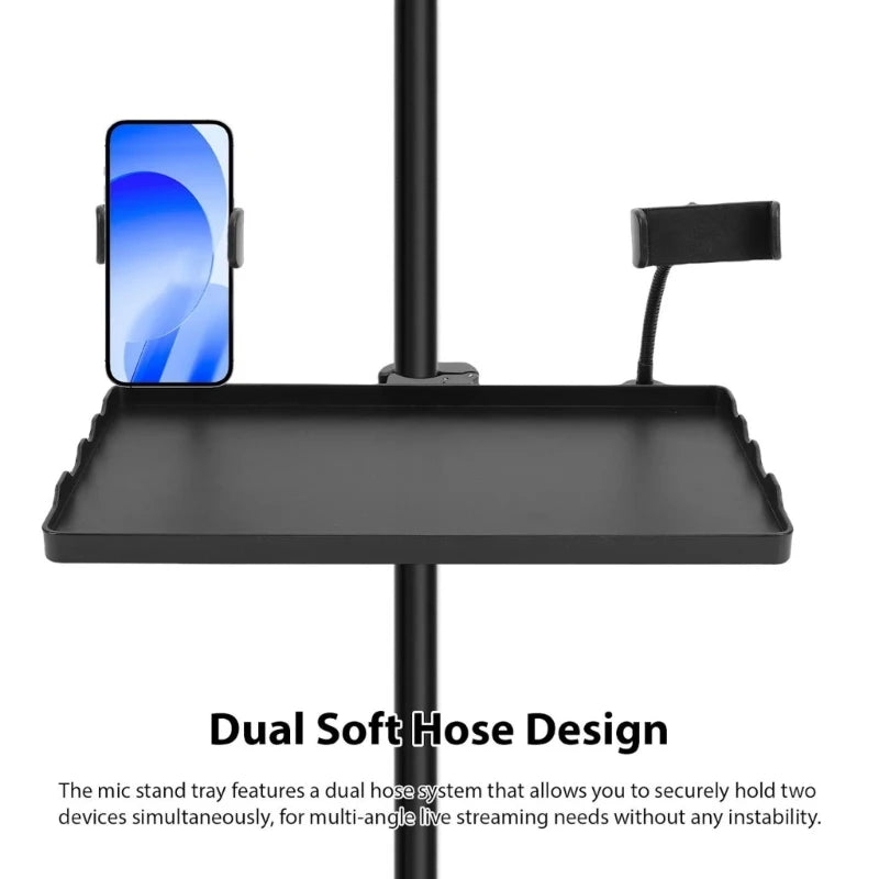 Phone Livestreaming Equipment Tray for Desk Setup, Raised-Edges Organizers Microphone Clip Tray with Flexible Holder Arms K1KF Quake CN