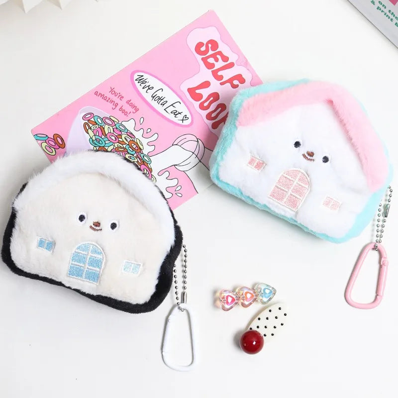 1pc Creative Small House Zero Wallet Headphones Data Cable Storage Bag Portable Sanitary Cotton Bag Girls' Backpack Pendant Quake