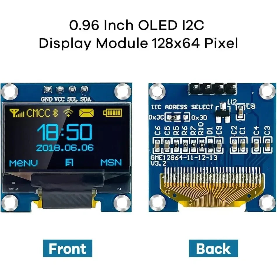 0.96" Inch -OLED Display Screen Module I2C- IIC 128x64 SS - D - 1306 3.3V-5V Blue/blue Yellow/White for Arduino ESP32 ESP8266 Quake