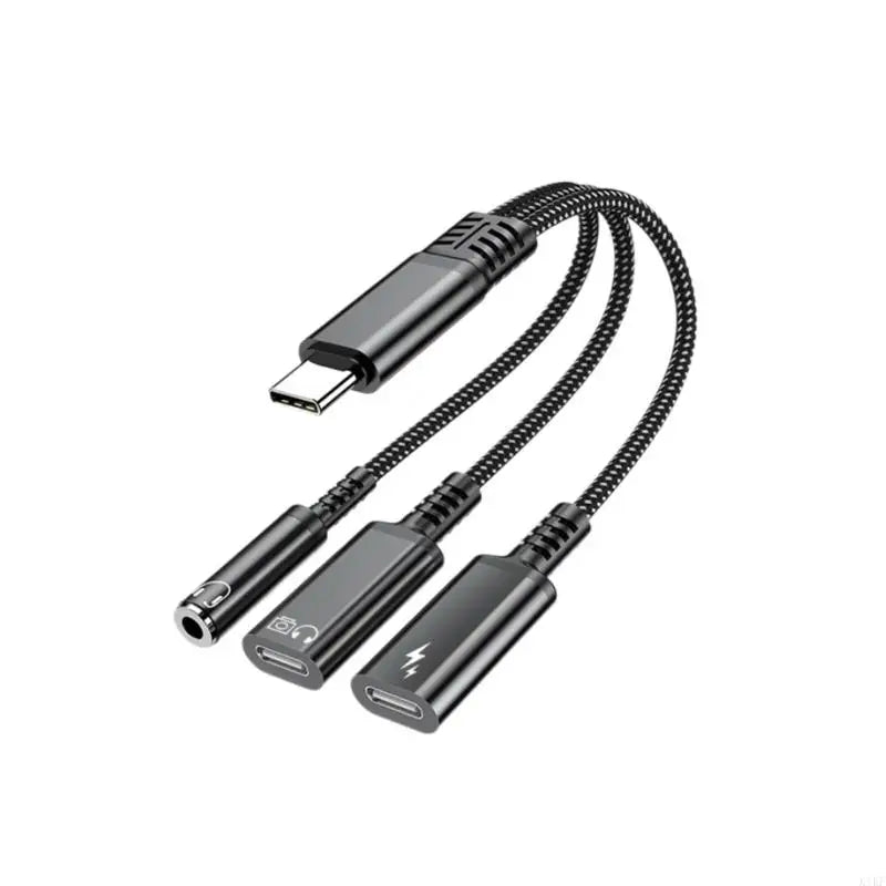 MultiFunction USB C to 3.5mm Headphone &Charging Adapter Cable Supports 3.5mm Headphone OTG Data Transfer PD60W Charging K1KF Quake Black CN