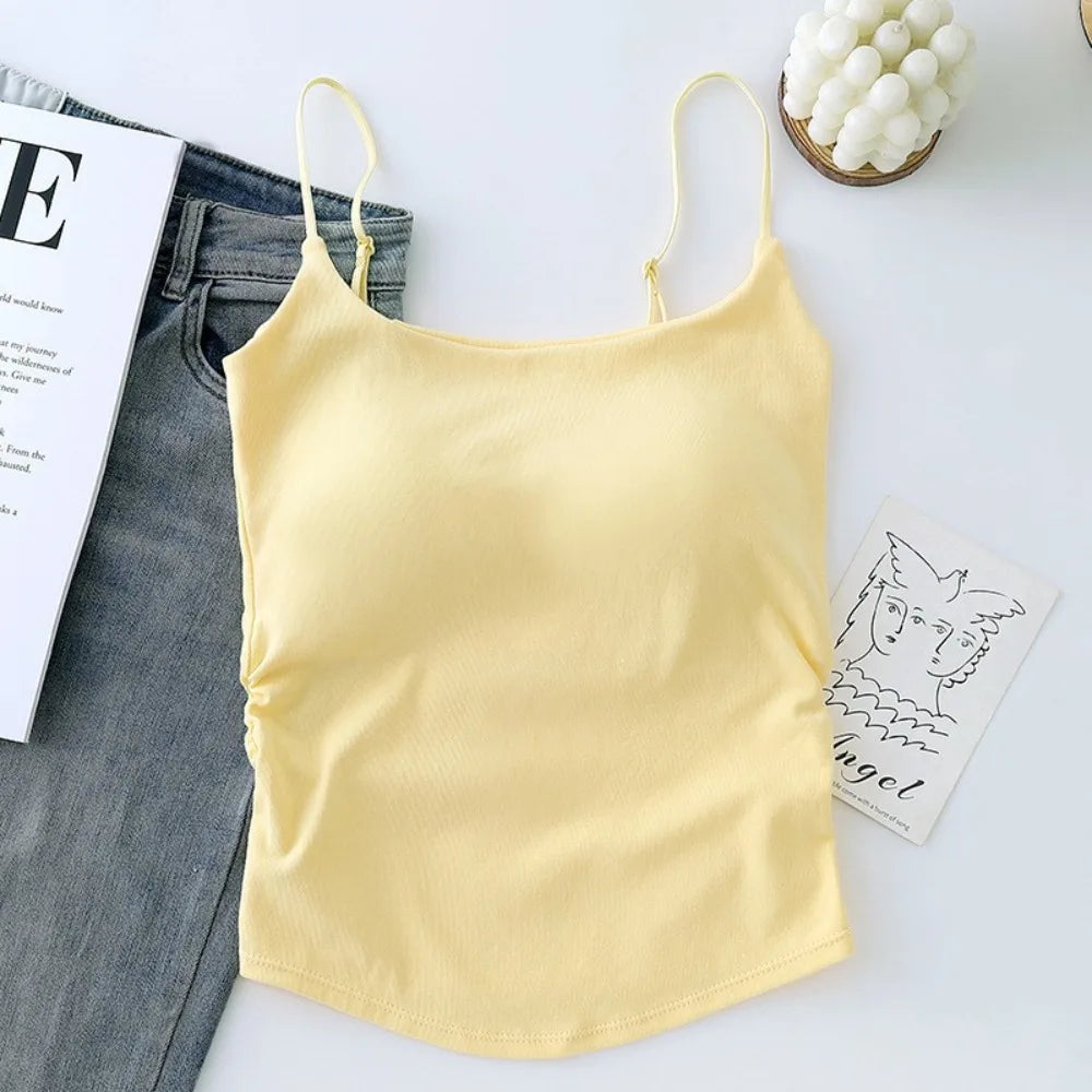 Sweet Sleeveless Suspender Vest Slim With Padded Cups Camisole Underwear Short Vest Sports Activities Quake Yellow One Size