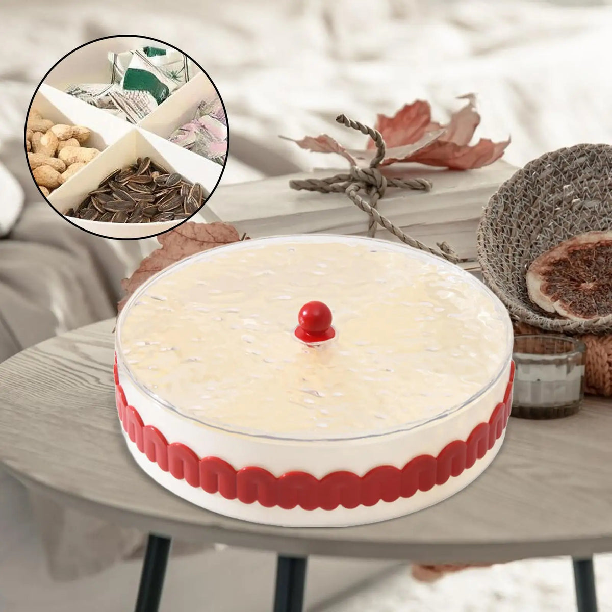 Dry Fruit Platter Tray 4 Grids Snack Storage Box Decor Serving Dish Tray Platter for Snacks Cakes Sweets Cookies Nuts Desserts Quake