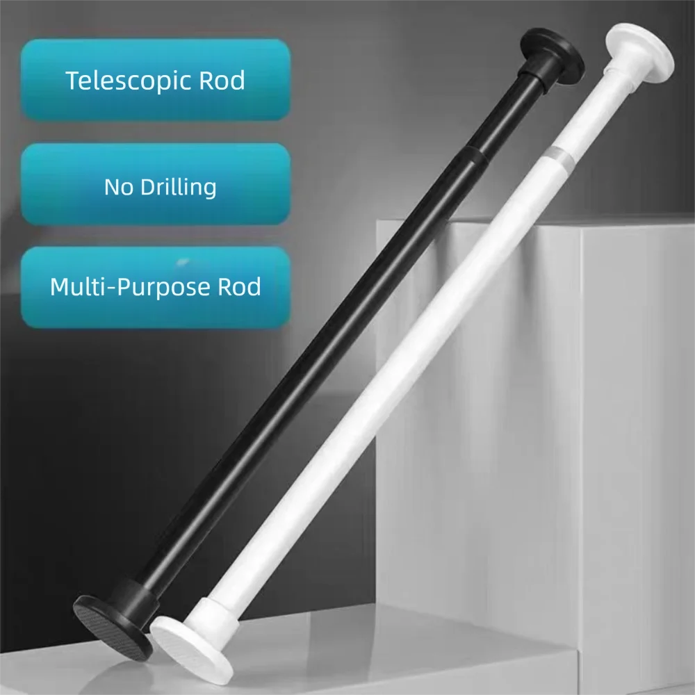 Metal Telescopic Door Curtain Rod Adjustable Length Multi-functional Spring Curtain Rod No Drilling Hanging Rod Clothes Drying Quake