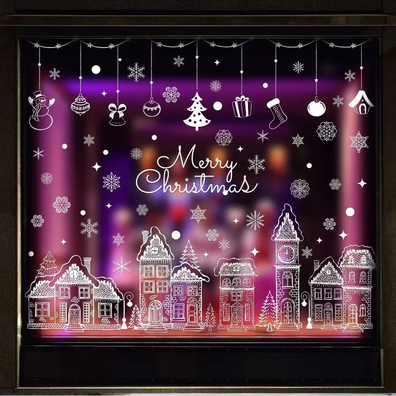 White House Christmas Window Stickers Christmas Snowflakes Shopping Mall Window Decorations Glass Electrostatic Stickers Quake