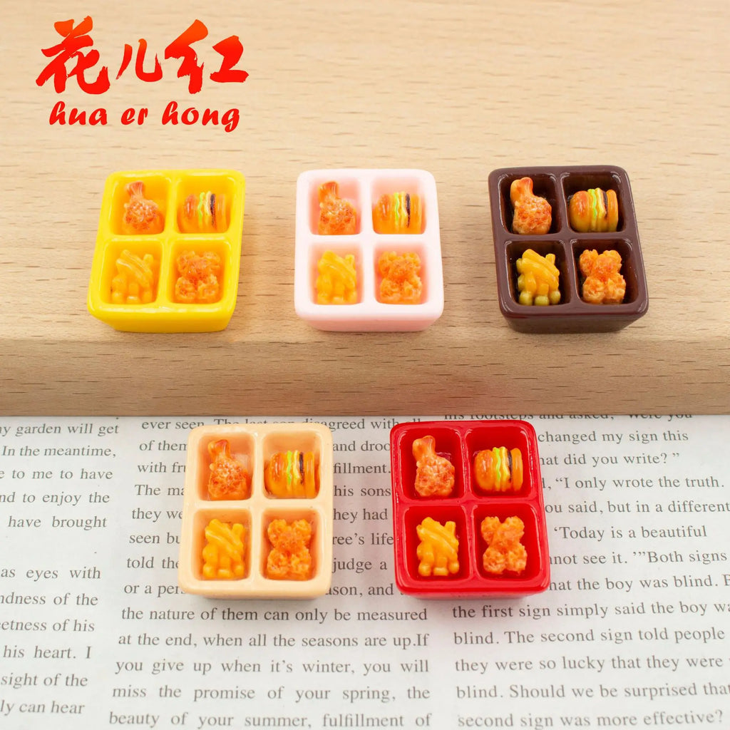 20Pcs New Simulation Four Grid Fried Chicken Resin Cabochons Fake Food DIY Miniature Dollhouse Accessories Phone Case Decoration Quake
