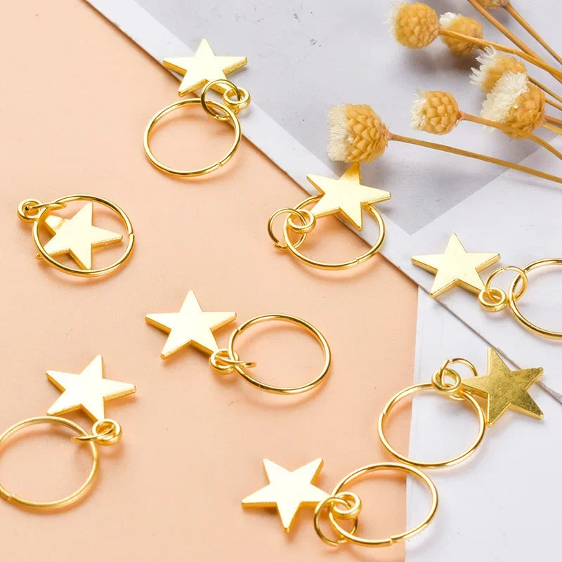 5/10/20pcs Gold Star Twist Braid Hair Ornament Women Charming Alloy Circle Hoop Braid Tool DIY Pendant Hair Style Accessories Quake