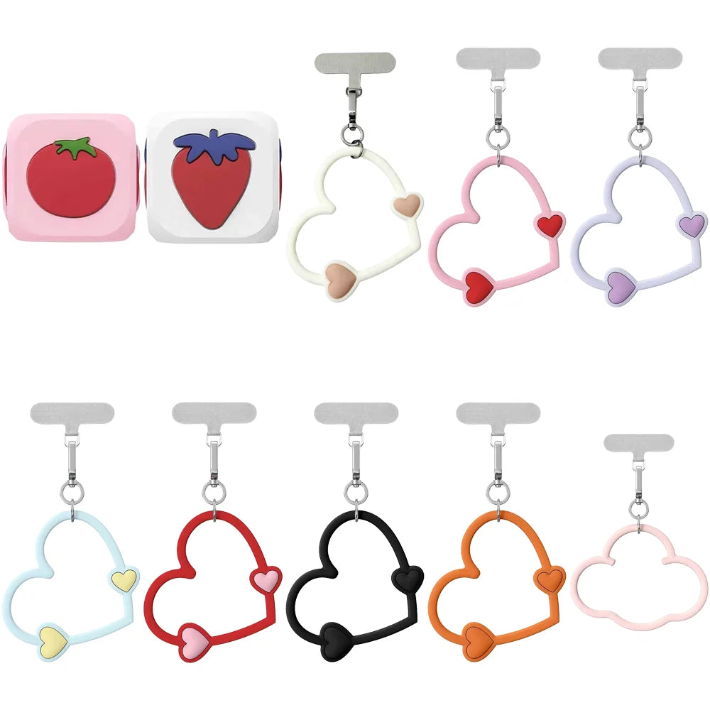 Heart Cherry Apple Silicone Knot Short Phone Charm Accessories for Galaxy for IPhone 12 13 14 15 16 17 18 Pro Max Case Quake
