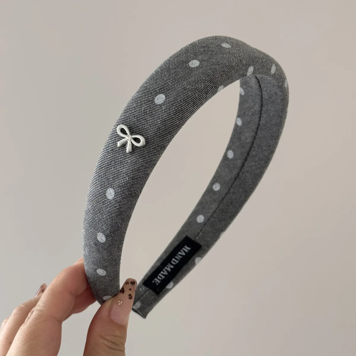 Silver Bow Lazy Polka Dot Wide Edge Sponge Headband Simple High Skull Top Headband Korean Temperament Outdoor Pressure Hair Clip Quake gray