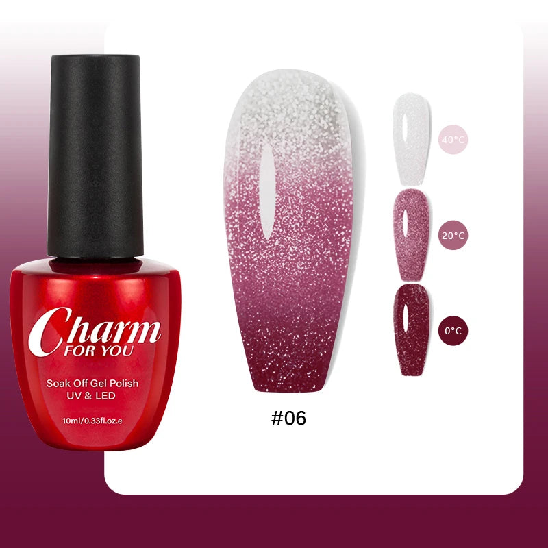 10ml Glitter Thermal Gel Nail Polish 3 Layers Temperature Changing Semi Permanant Soak Off UV LED Nail Art Gel Varnish DIY Gel Quake 06