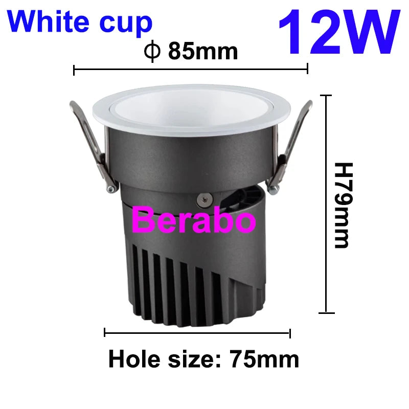 Super Bright Recessed LED Downlight COB Dimmable 12W 18W 24W LED Ceiling110V 220V Home Indoor New Design Anti-glare Spot Lights Quake White cup 12W 110V Dimming 4000K
