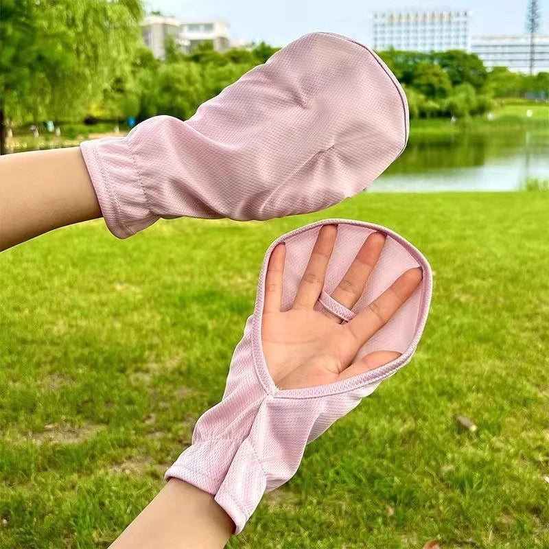 Women Sun Protection Gloves Summer Short Fingerless UV Protection Gloves for Driving Cycling Motorcycle Sun Shield Quake