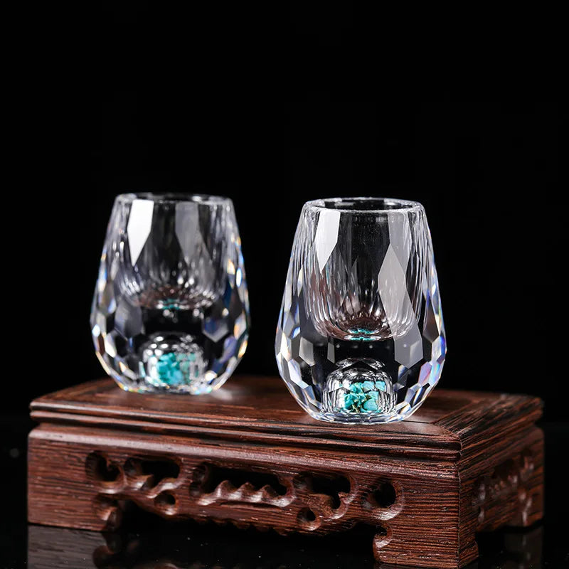 YWDL 6pcs 15ml Liquor Crystal Glasses Set Diamond Cutting Vodka Shot Glass Whiskey Sake Soju Brandy Tea Cup Wine Glasses Quake