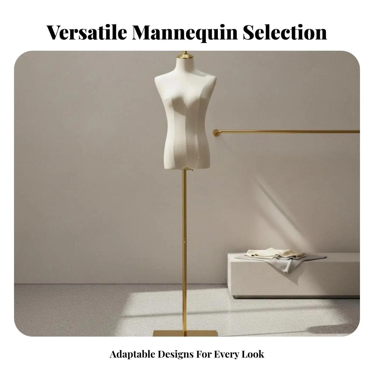 Woman Mannequin Torso with Adjustable Metal Pole and Fabric Body for Dress Showcase Retail Shop Window Quake