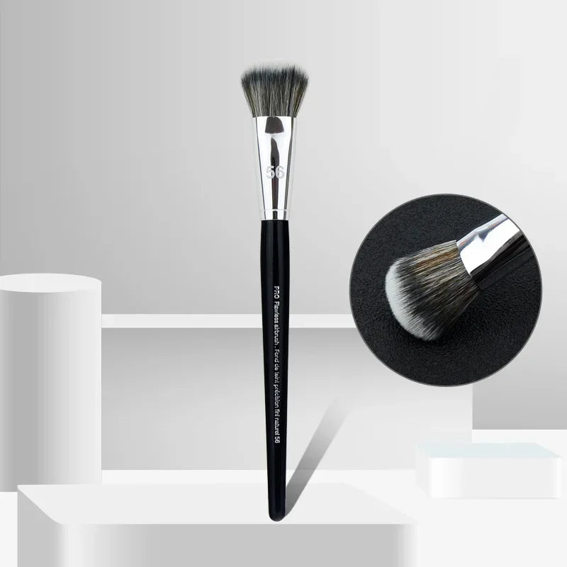 PRO Black Foundation Airbrushed Makeup Brush #56 - Domed Medium-Sized Soft Synthetic Liquid Cream Cosmetics Beauty Tools Quake