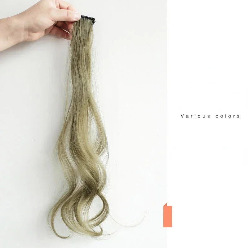 55cm Synthetic Hairclip in Curly Hair Extension Colored Curling Hairclip Hair Piece Invisible Hair Style Extension False Piece Quake Green Gray