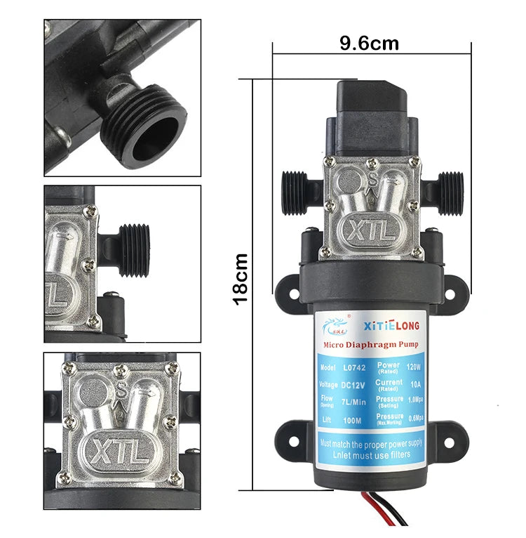 L0742YD-12-120F12V 120W High Temperature Micro Electric Diaphragm Cleaning Home Appliance Automatic Start Stop Pump BoostingPump Quake