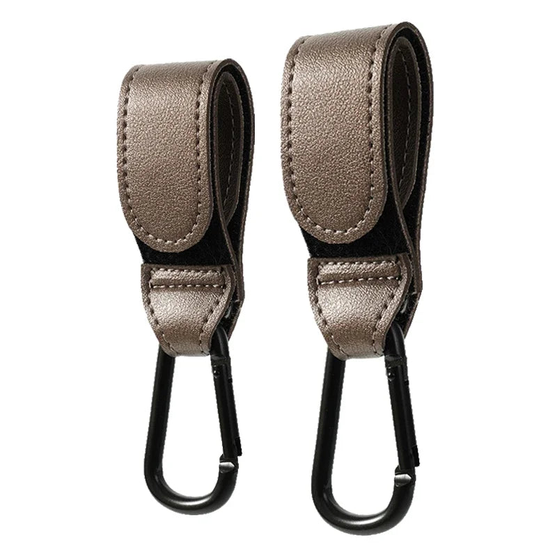 360 Degree 2pcs PU Leather Baby Bag Stroller Hook Pram Cart Organizer Rotatable Hook High-quality Crochet Stroller Accessories Quake