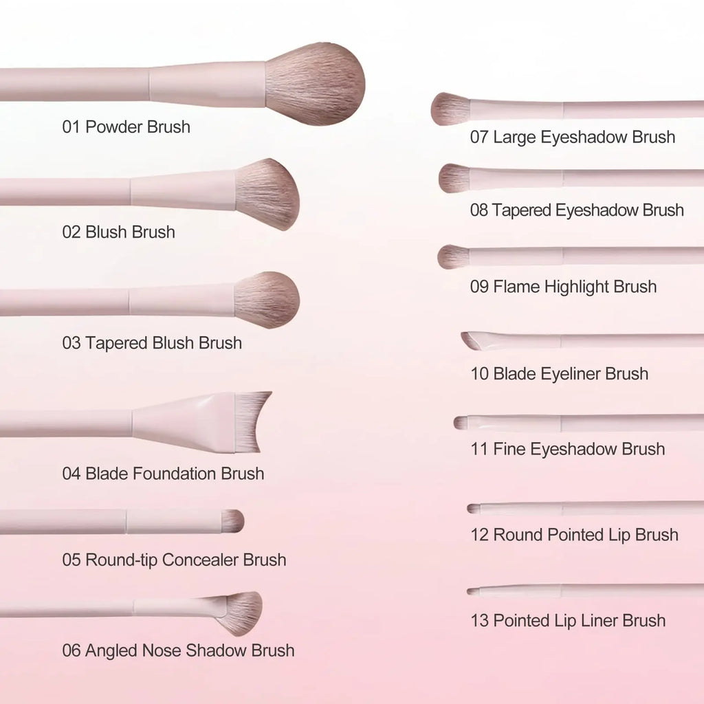 13 PCS Professional Makeup Brush Set with Bag, Soft Bristles, Powder, Blush, Foundation, Eyeshadow Brushes Quake