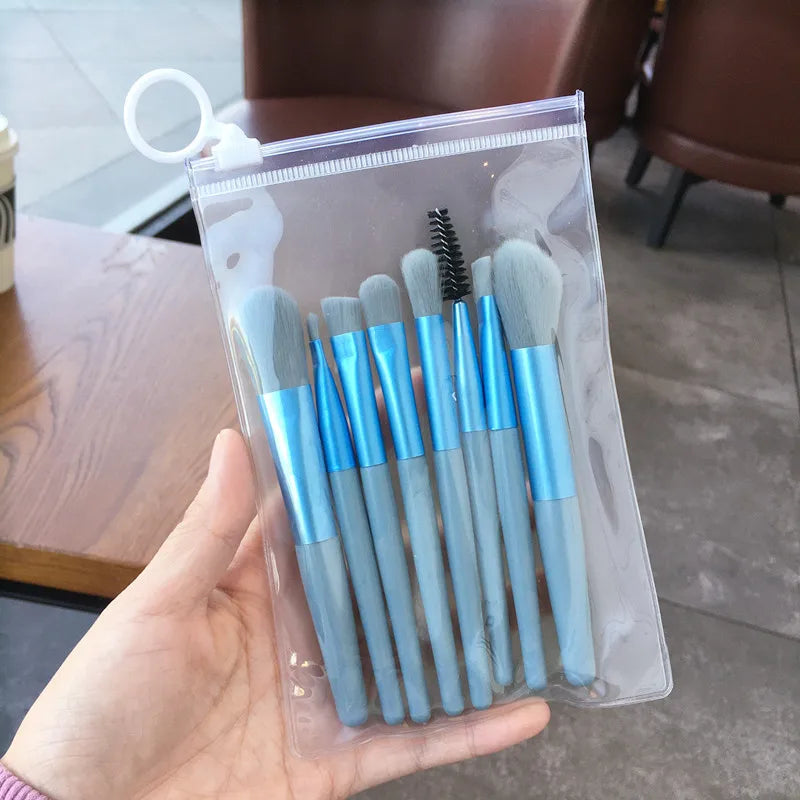 Makeup Brush Complete Set of Small 8 Beauty Tools Portable Set Eye Shadow Brush Foundation Make-up Brush Powder Blusher Brush Quake Blue
