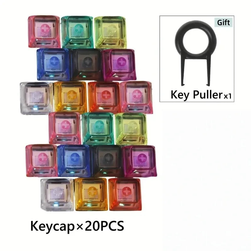 20pcs Xda2 High Transparency Keycaps,PC Material,Multi-Color Mechanical Keyboard Mx Cross Keycaps with 1pc Key Puller Quake Pink