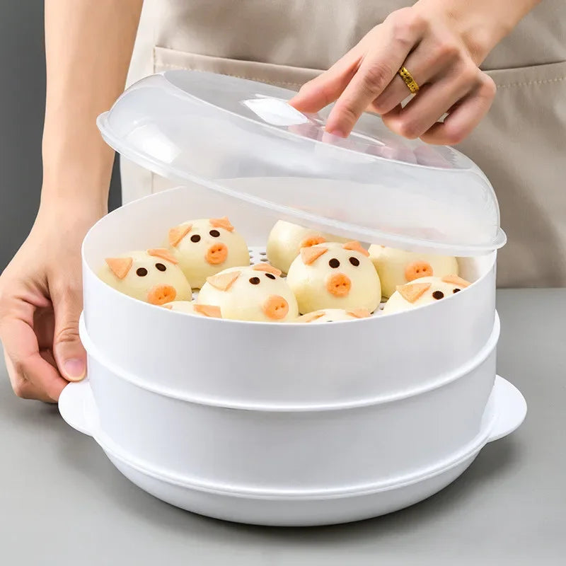 Double Plastic Steamer Microwave Oven Circular Covered Steamer Stackable Rice Cooker Steamer Grille Kitchen Cooking Accessories Quake