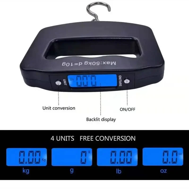 50kg/110lb Portable Scale LCD Digital Luggage Suitcase Scale Handled Travel Baggage Bag Fish Weighting Hook Hanging Scales Quake