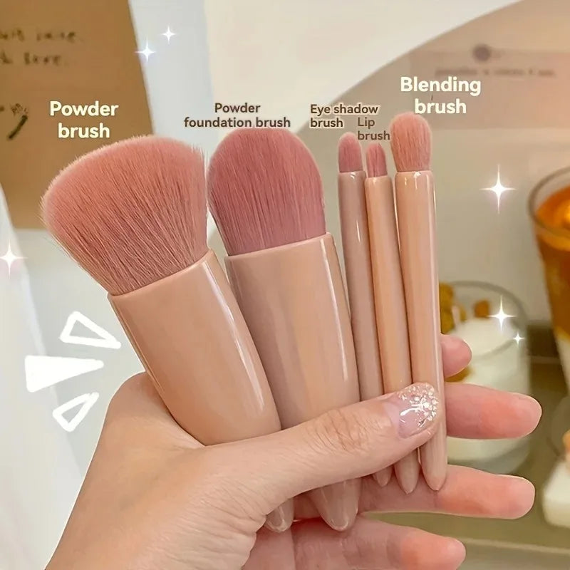5Pcs Portable Makeup Brush Set with Mirror -Foldable Travel Kit Mini Makeup Brush Set Multifunctional Travel Makeup Brush Set Quake
