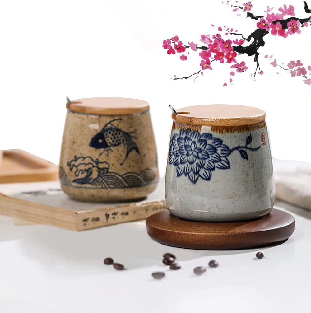 YWDL 350ml Japanese Ceramic Coffee Mug With Lid And Spoon Milk Breakfast Cups Home Heat-resistant Teacup Tumbler Water Mug Gift Quake
