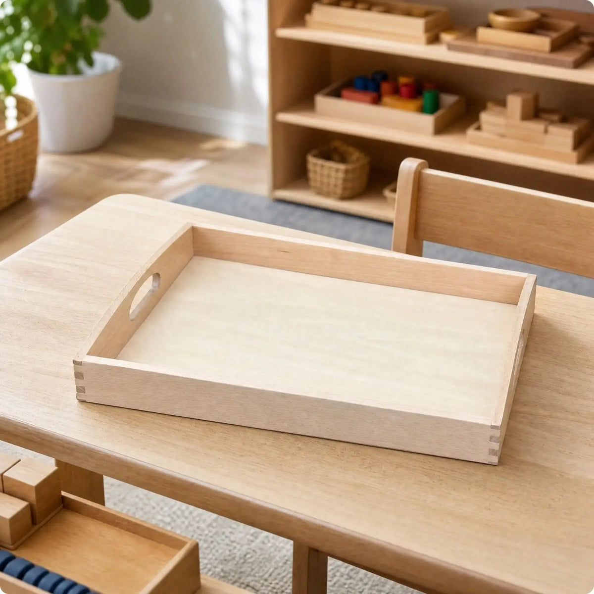 Educational Learning Kids Toy Wooden Montessori Teaching Tray Sensory Tray with Handles for Classroom Activity Quake LargeHoleS