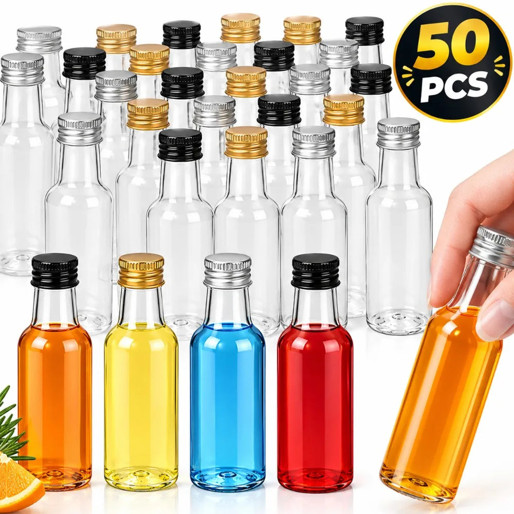 50/10PCS Mini Plastic Wine Bottle 50ML Juice Bottle Portable Reusable Drink Container for DIY Weddings Party Favors Decoration Quake