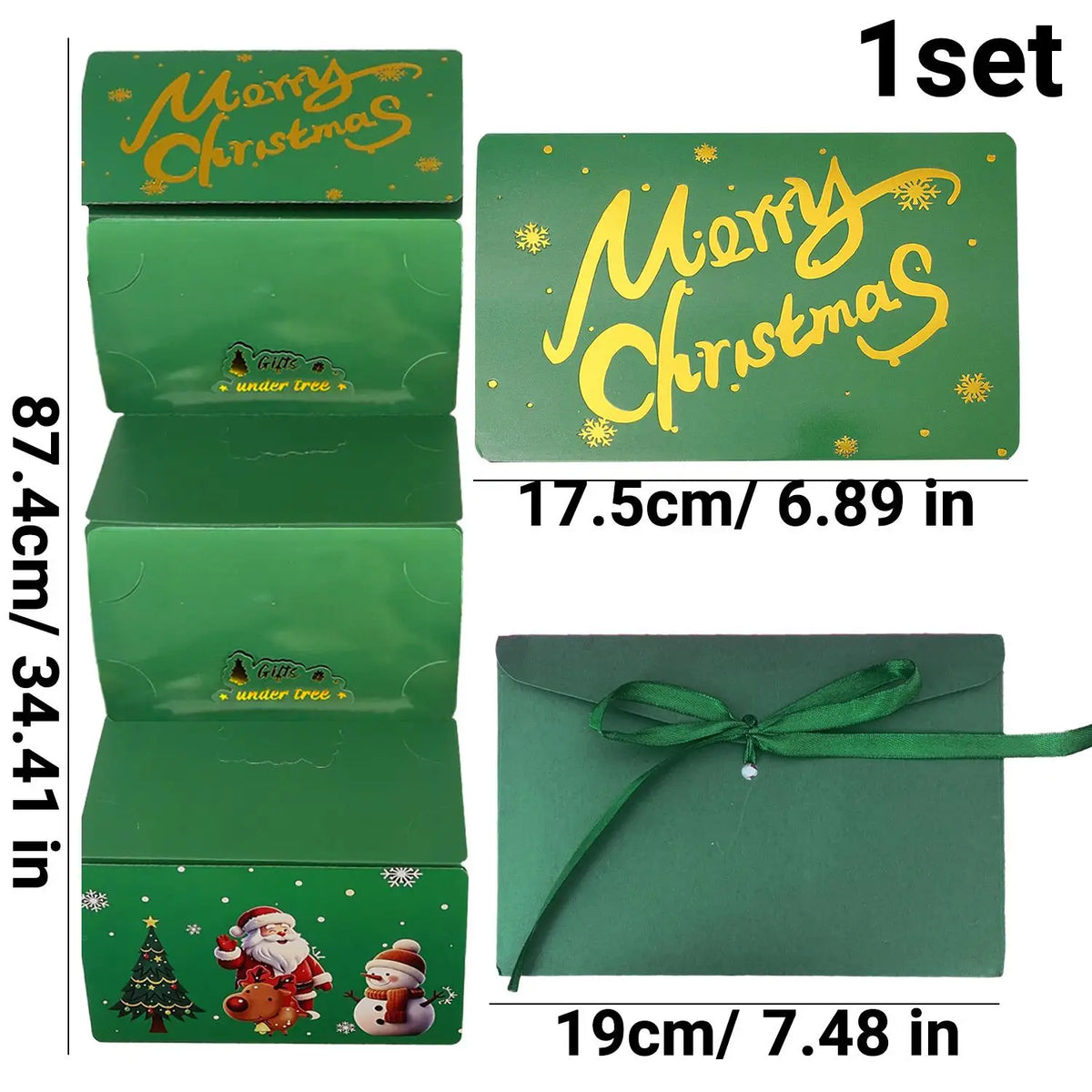 Cute Santa Claus Christmas Folded Envelope Multi Slot Cash Money Holder Gold Foil Folding Gift Card Pocket Festive Party Supply Quake green as show