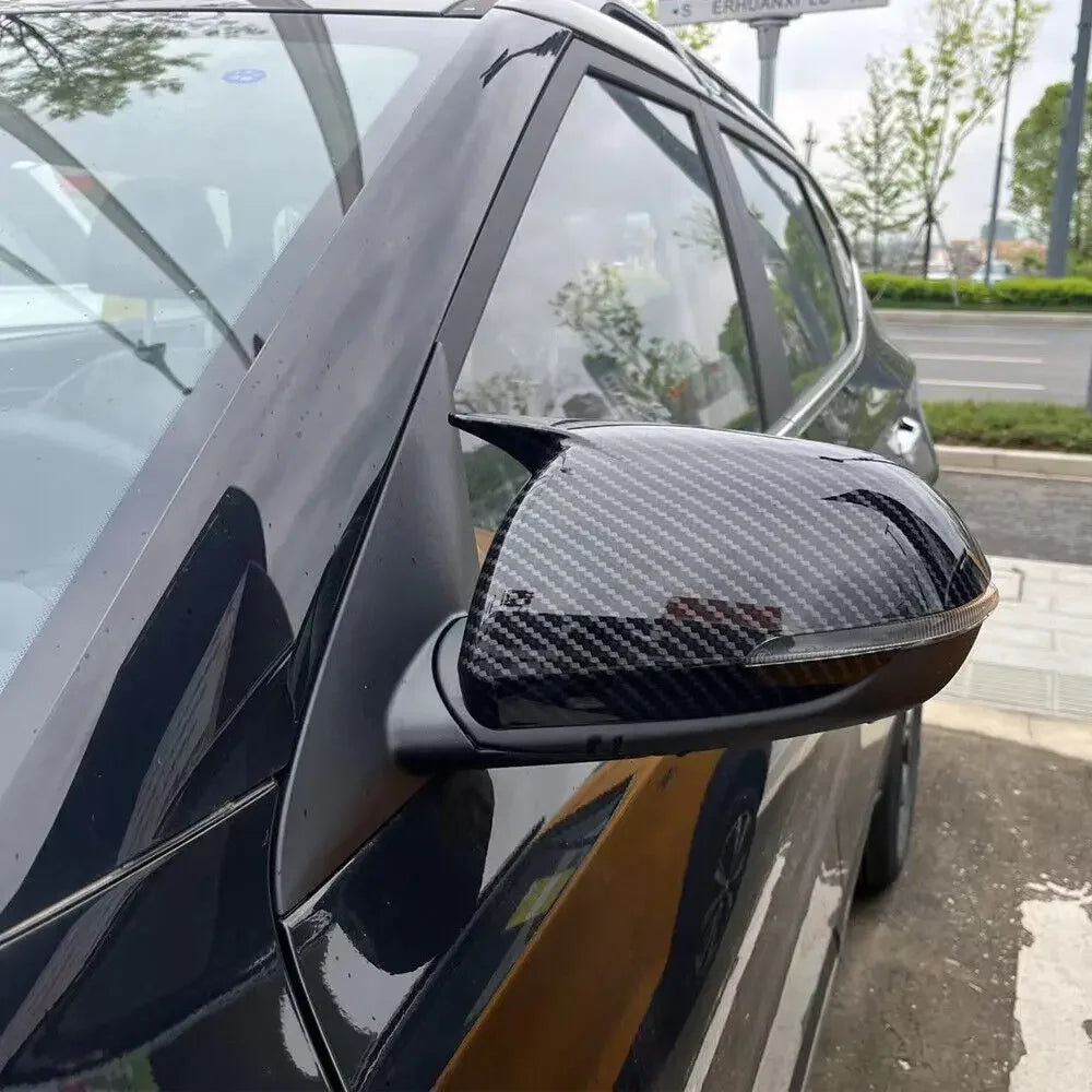 For Kia Seltos 2019-2023 Car Sticker Rearview Side Mirror Cover Wing Cap Exterior Door Rear View Case Trim Carbon Fiber Look Quake