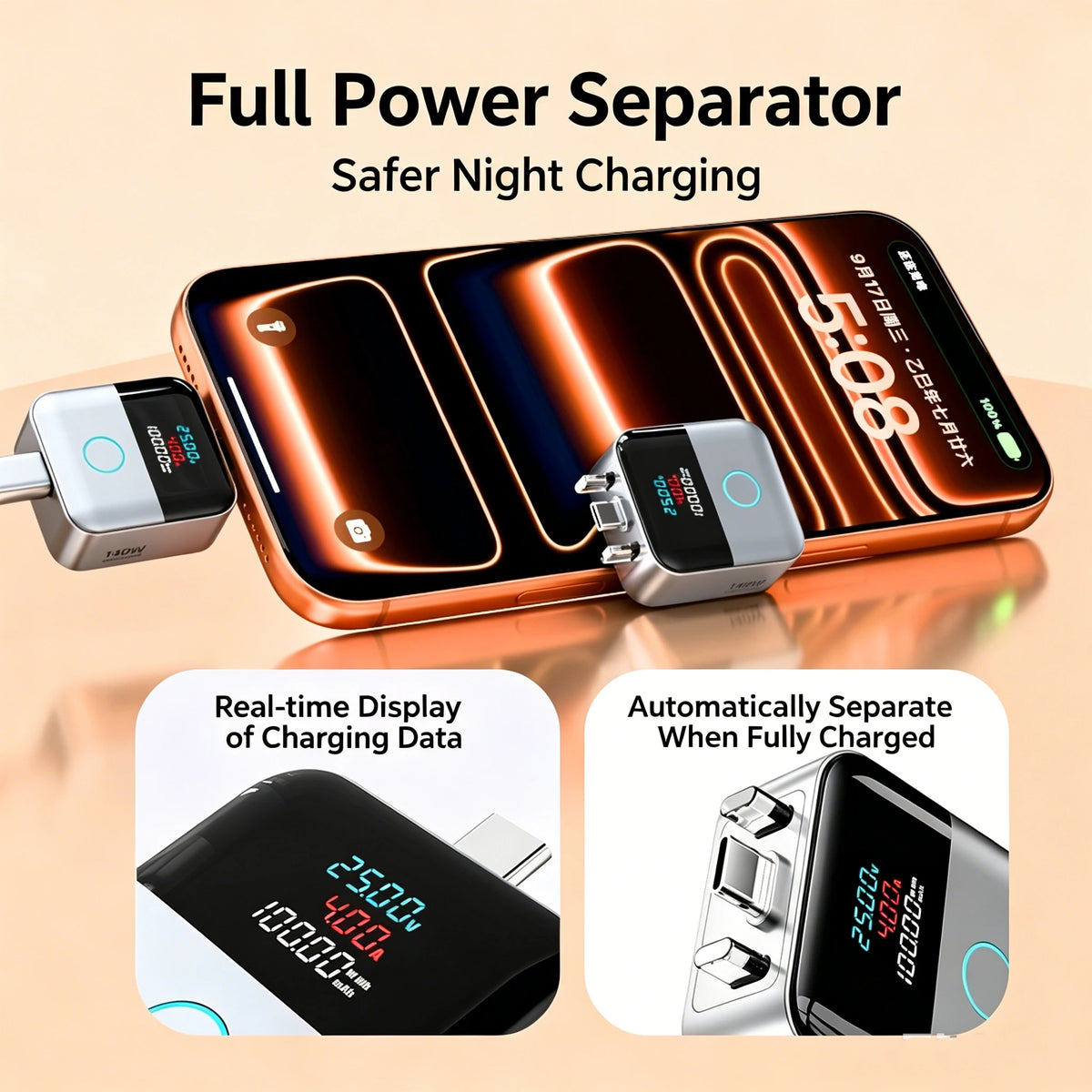 Type-C 140W Physical-Disconnect Battery Guard Anti-Overcharge Protection for Safe Overnight Charging Smart Auto Stop Charging Quake